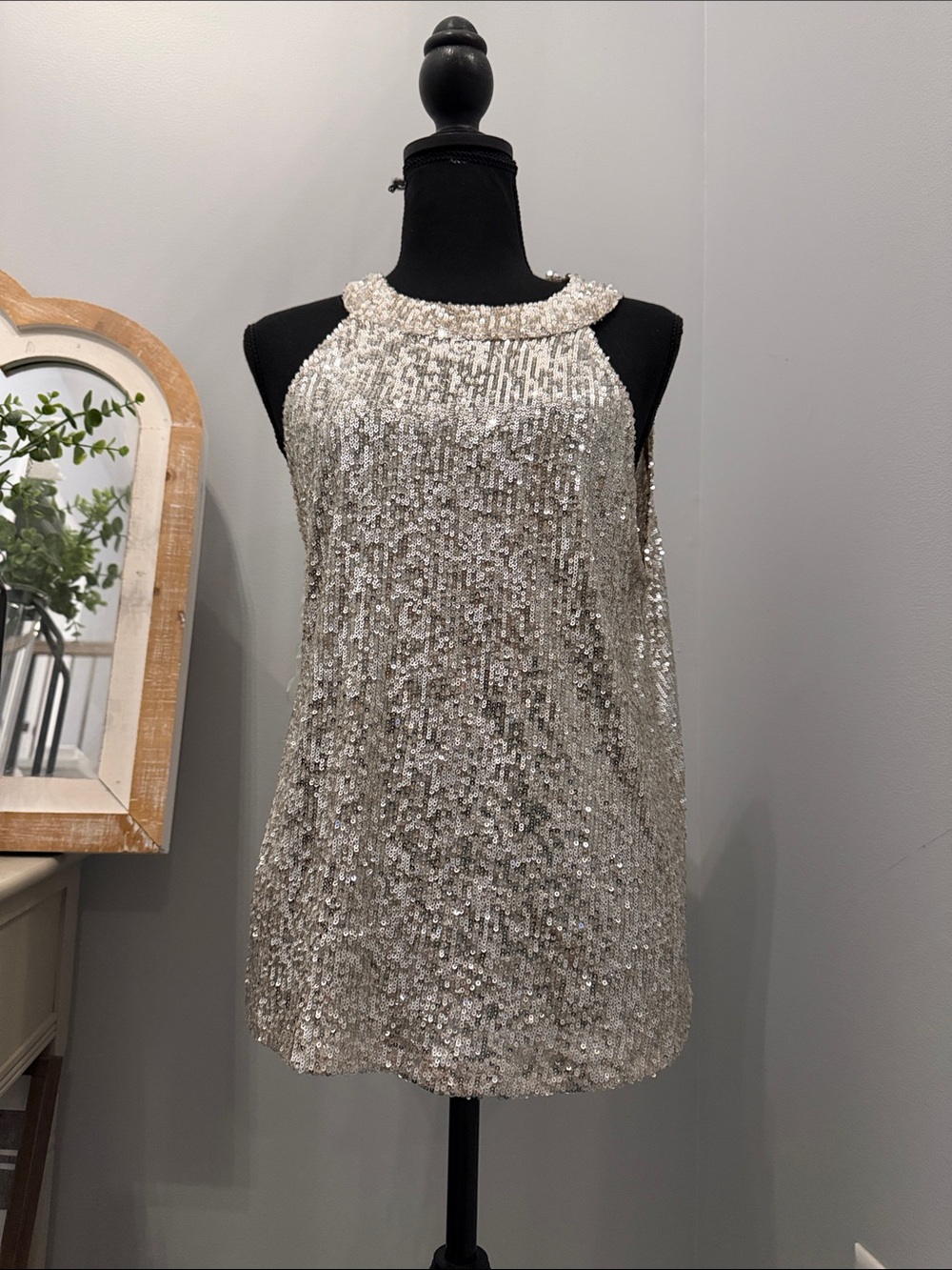 T.J.Maxx Silver Sequin Halter Tank Top
